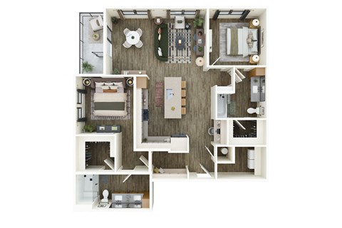 Floor plan for 2 beds, 2 baths, 1386 sqft